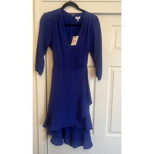 Q+A Los Angeles Women's Royal blue V-neck Faux Wrap Dress. Size Sm - NWT